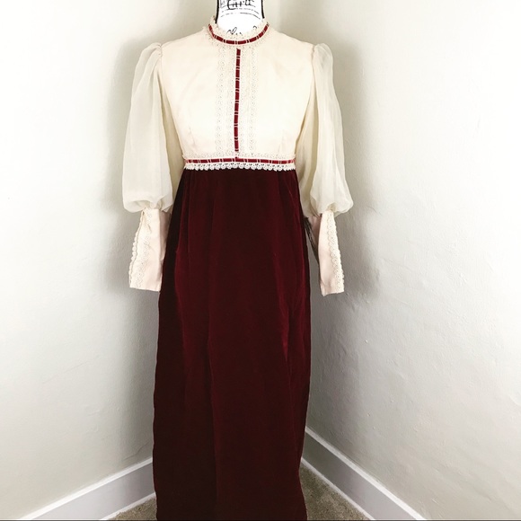 Sylvia Ann Dresses & Skirts - 70’s Vintage Prairie Dress Lace and Velvet